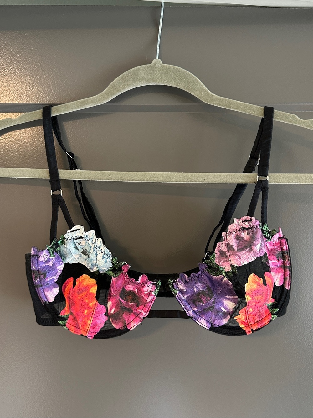 Fleur Du Mal Floral Black Balconette Bra
